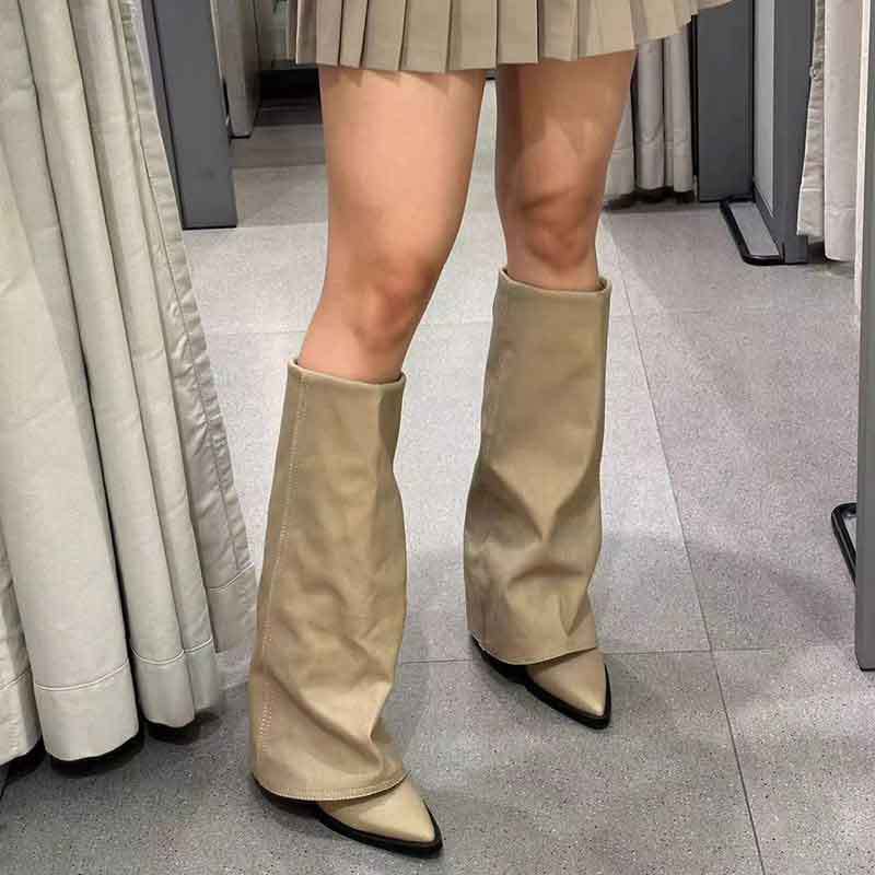 Pointed Designer Toe Women Knee High Boots Fashion Elegant Modern Long Booties Autumn Winter Laides Thick Heel Shoes d225