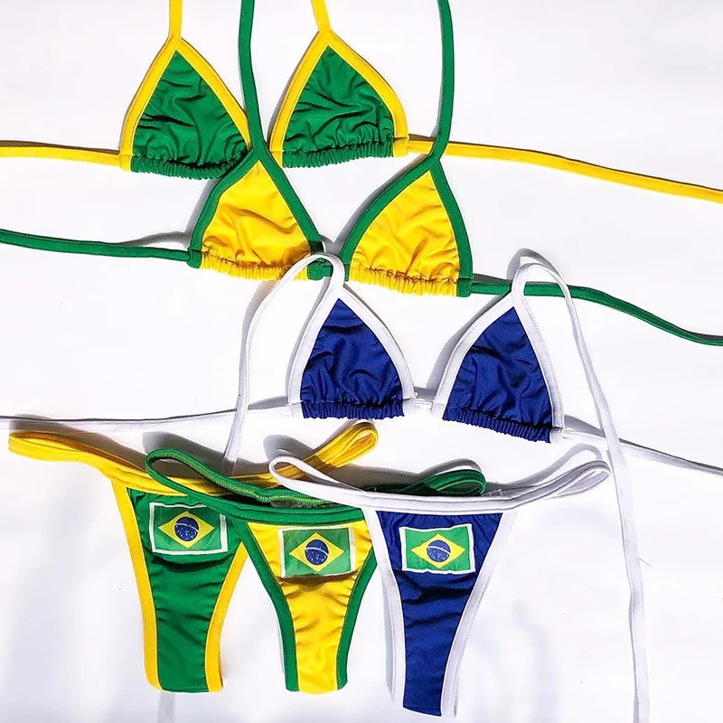 Embroidery Letter BR Bikini Set Color Contrast Bikini Women Swimwear Patchwork Swimsuit tie Outfit Summer Beachwear 250106