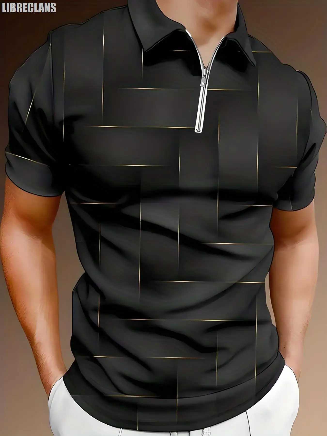 Black Striped Vintage Retro 3D Printed Mens Zipper Polo Shirt Summer Fashion New Mens Short-Sleeved Tops Slim SportswearXJ250108