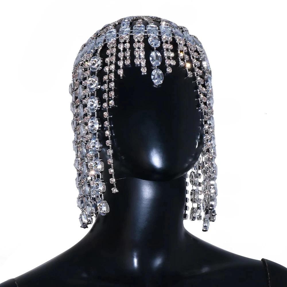 Crystal Square Tassel Hair Chain Bridal Headpiece for Women Rave Accessories Rhinestone Geometric Head Chain Hat Jewelry 250107