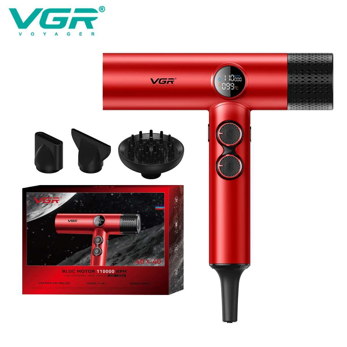 Hair Dryers VGR Dryers Professional Air Blower Negative Ion 110000 RPM Hair Dryer Hine BLDC Motor Barber Salon V-401 z250305