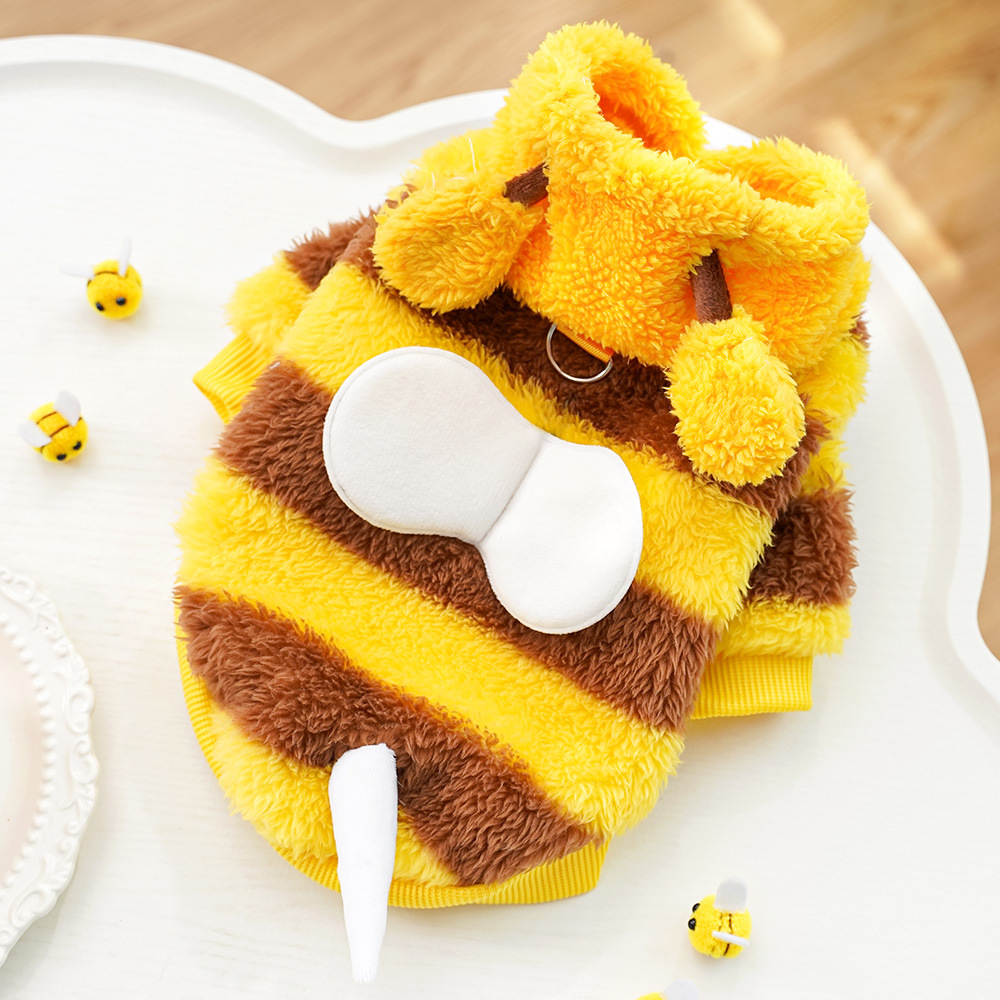 Big dog yellow clothes Cat pet clothes Autumn and winter pet supplies can be pulled wholesale bees plus velvet into clothes