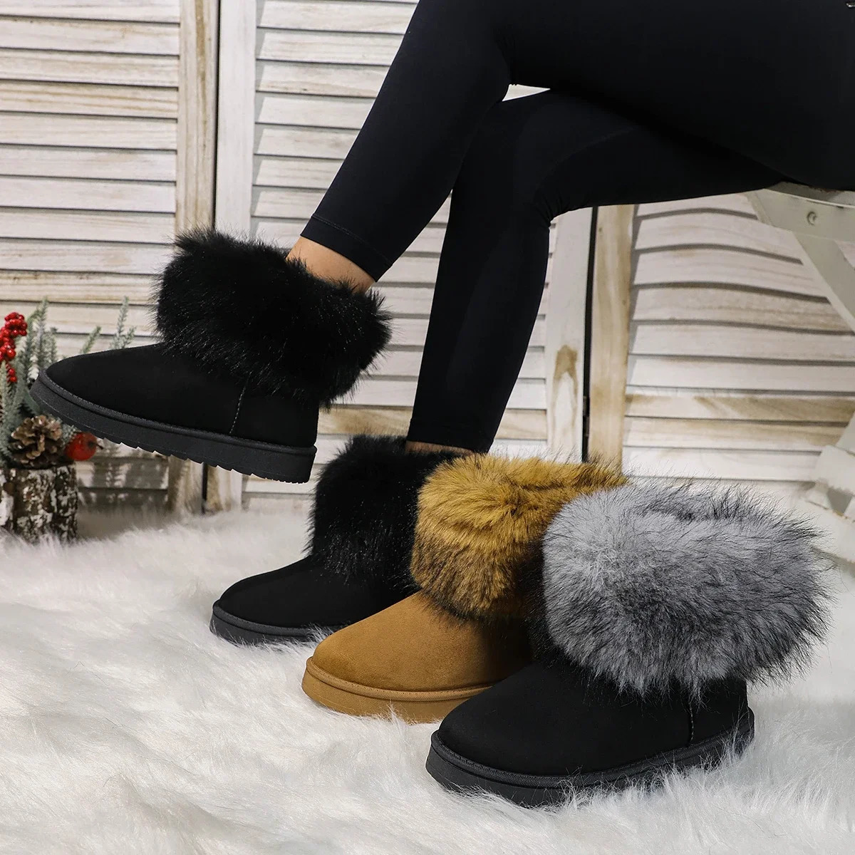 Winter Women Boots Suede Thermal Sleeves Keep Warm Mid-Calf Snow Boots Ladies Comfortable Platform Shoes Zapatos Mujer Size 43 250106
