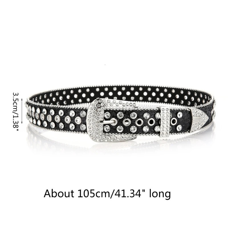 Goth Rhinestones Belts Women PU Leather Straps Rhinestones Belts Cow Y2K Fashion Belt for Jeans Men 250107