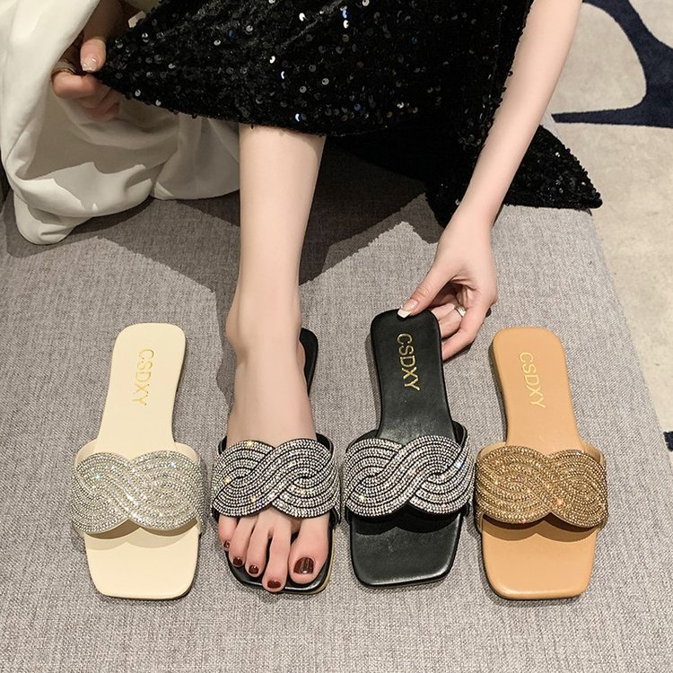 Women Slippers Flat Bottom Color Diamond Design Outdoor Wear New Trendy Fashion Triple Black Beige Khaki Free shipping