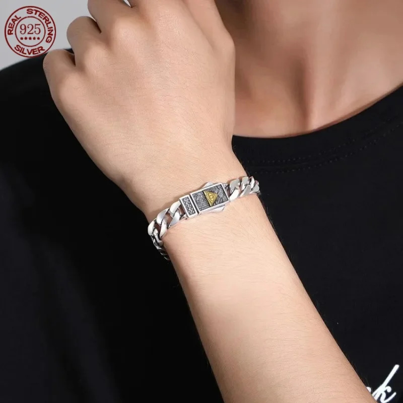 The -selling Horus Eye of God S925 Silver Cuban Bracelet is a simple jewelry gift for men and women hip hop 250107