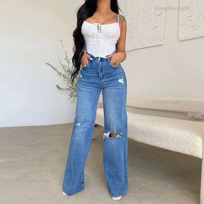 Women's Jeans Straight Ripped Women Fashion Washed Denim Pants High Waist Cowboy Trousers Mom Baggy Jean 2024 Autumn Clothes Pantalones