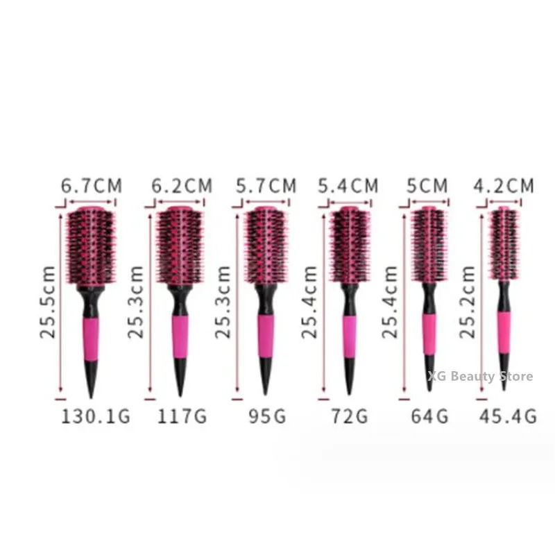 Professional 6pcs/set Pink Wooden Round Hair Comb Brush Boar Bristle Hair Brush Mix Nylon Hair Brush Hairdressing Styling Tool 250106