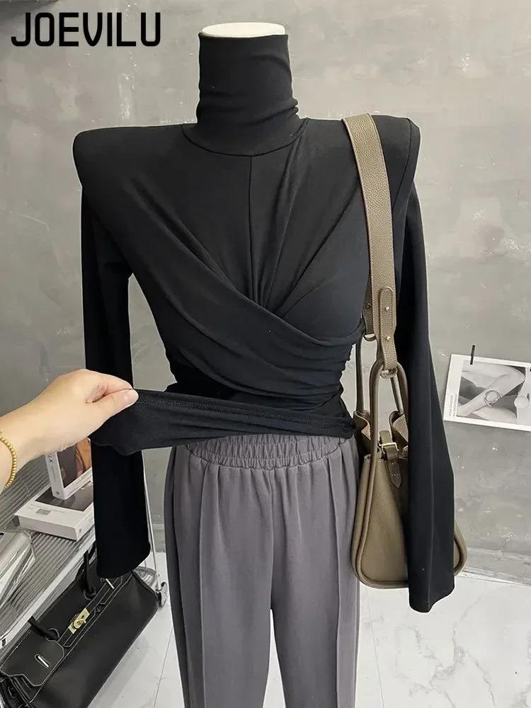 Turtleneck Base Shirt Womens Sexy Twisted Tops Korean Fashion Slim Long Sleeved T-shirt Autumn and Winter Warm Plush Pullover 250107
