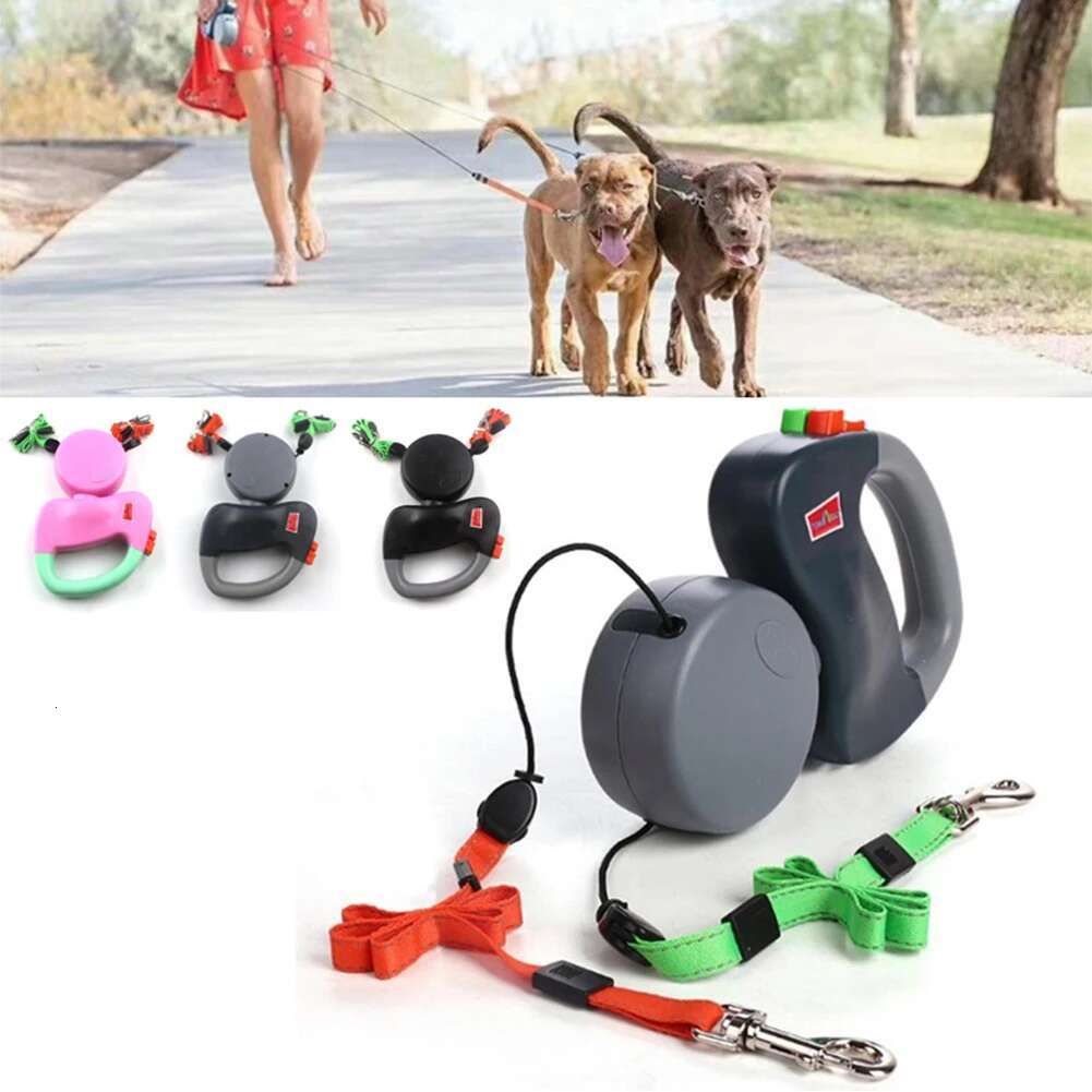 Dual Headed Pet Leashes Automatic Retractable Dogs Traction Rope Creative Double Dog Walking Leash Chain Pets Supplies