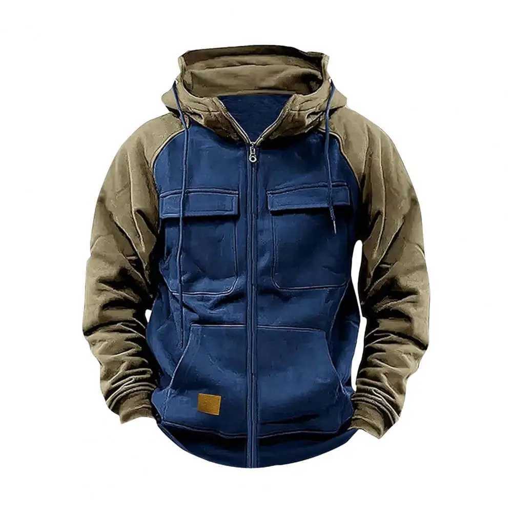 2024 Retro Goods Hoodie Mens Half Zipper Solid Warm Wool Sweater Multi Pocket Mens Hoodie Jacket Thick Outdoor Hoodie W250108