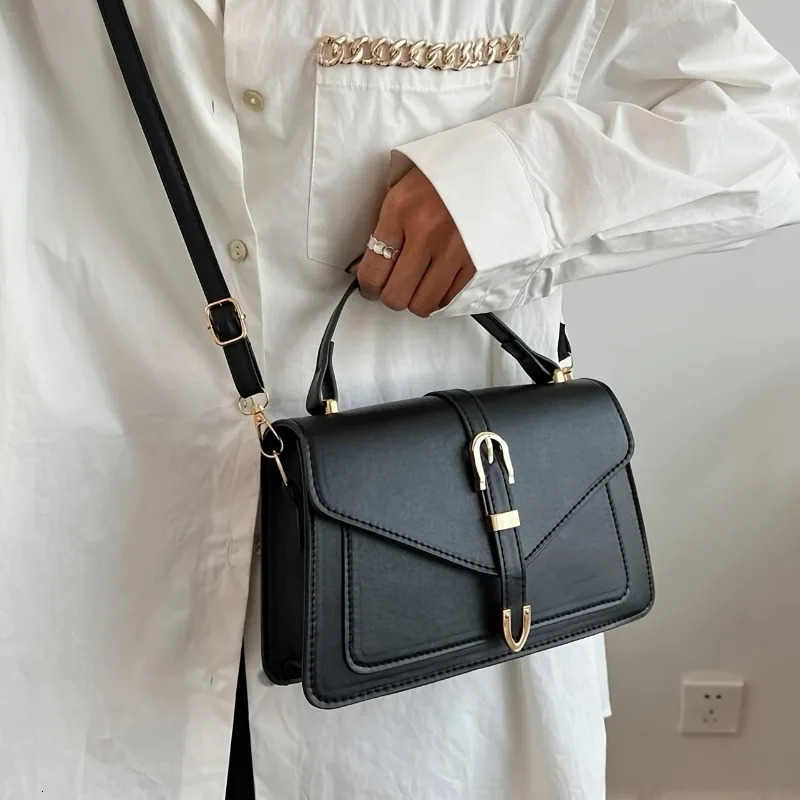 Fashionable Minimalist Crossbody Bag with Top Handle and Flap for Women - Solid Color Square Purse with Simple 250106