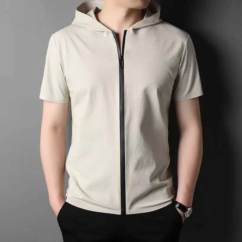 2024 summer new simple casual loose breathable fashionable solid color zipper short sleeved hooded cardigan mens jacket W250108