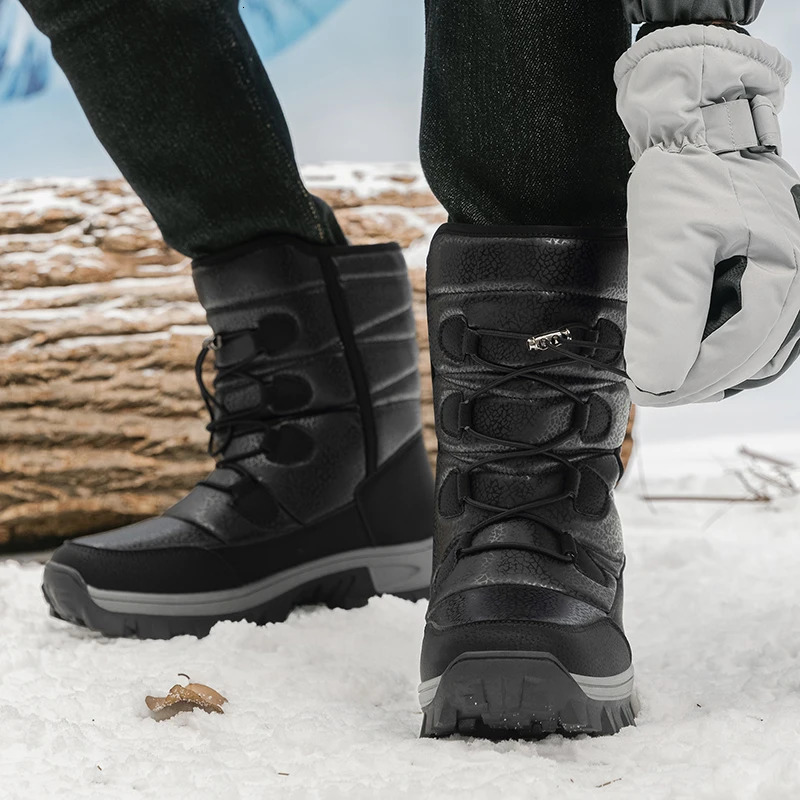 Warm Men Plush Snow Boots High Top Winter Mens Boots Waterproof Winter Motorcycle Boots Outdoor Anti-Slip Men Hiking Boots 250106