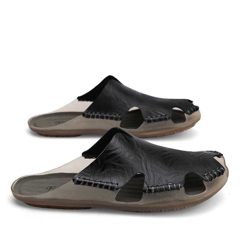 New Arrival Mens leather flat slider outdoor indoor home slider sandals summer shoes large size 47 48 T250108