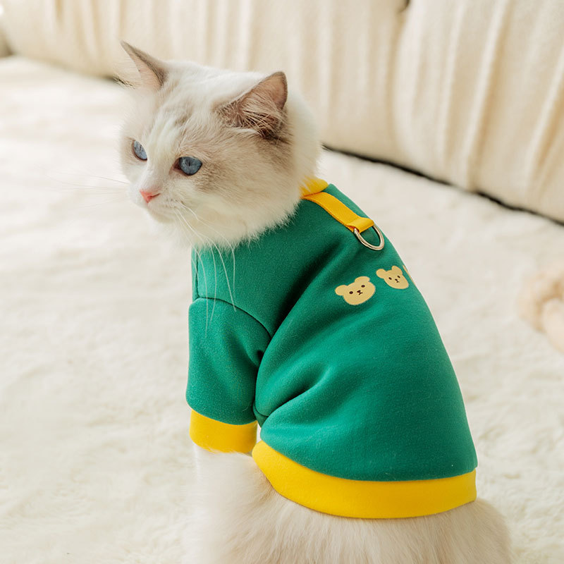 Spring and Autumn Cat Clothes Cartoon Three Little Bears Can Pull Dog Hoodies into Warm Clothing for Cats and Kittens