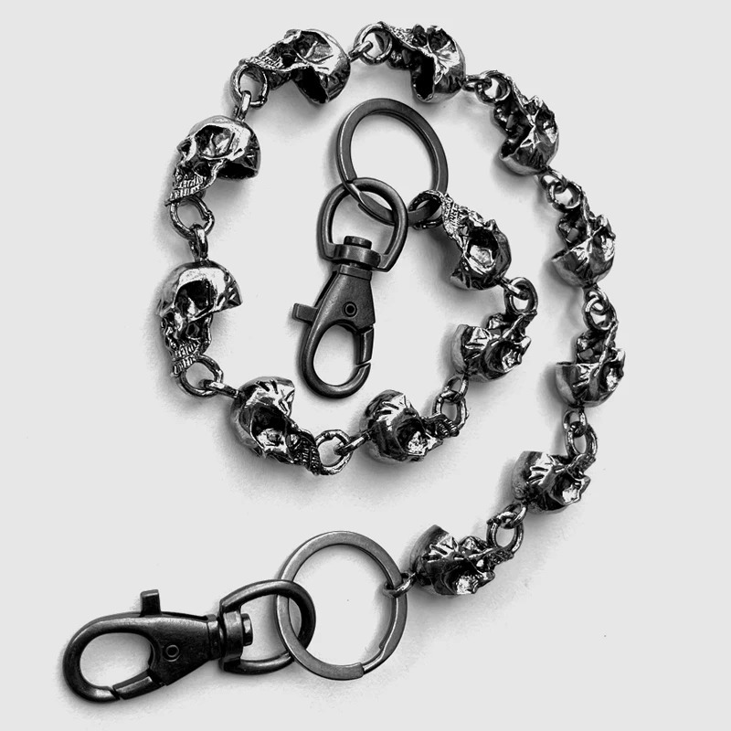 Fashionable And Personalized Motorcycle Metal Ghost Head Jeans Chain Hip-Hop Dark Skull Personalized MenS Trendy Waist Chain 250107