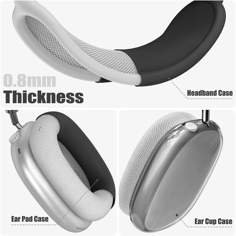 3 In 1 Silicone + TPU Clear Soft Washable Headband Cover for Airpods Max 2 Max2 Bluetooth Headphones Accessories Protective Case Replacement Cover Ear