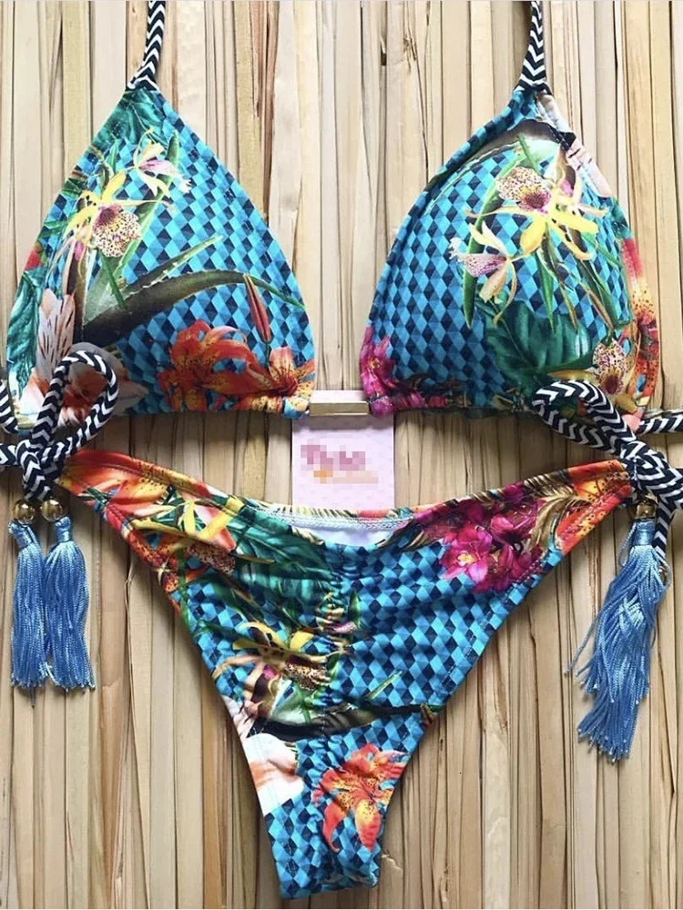 OIINAA Bathing Suit Women Sexy Printed Bikini Set Drawstring Swimsuit Halter Lace Up Two-piece Thong Summer Female Biquinis 250106