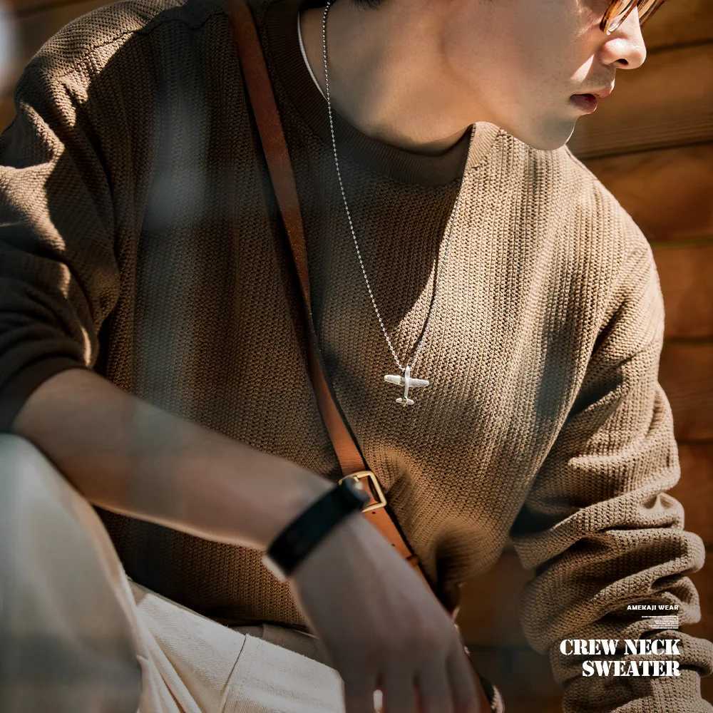 Maden Black Crew Mens Collar Sweater Loose Knitted Hoodie Autumn Casual Off Shoulder Sleeve Pulling Stretch Leads W250108