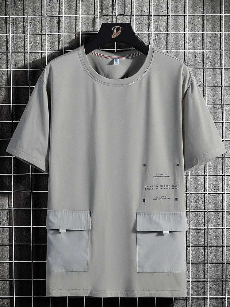 Summer oversized pocket T-shirt mens street clothing short sleeved cotton T-shirt mens Harajuku top T-shirt Plus size 6XL 7XL 8XL M250108