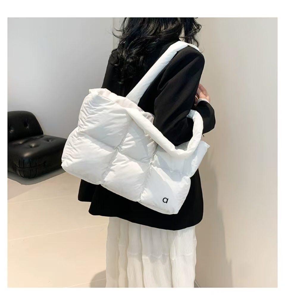 A118 Quilted Puff sport Tote Bag Women Space Down Feather Padded Space Cotton winter warm bucket Crossbody Shoulder Bags