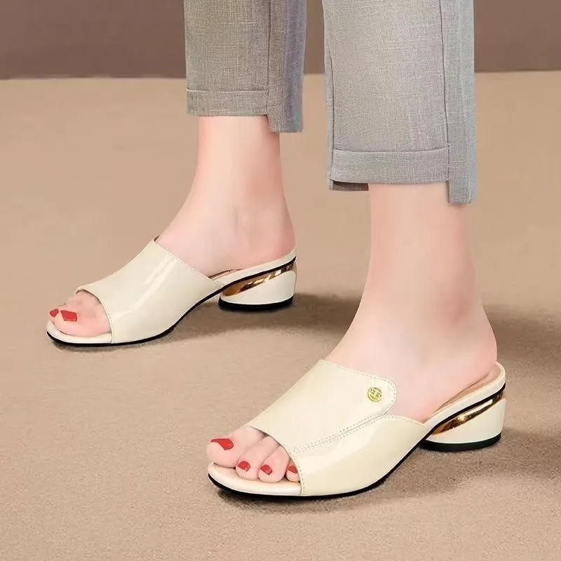 Plus Size Summer Fashion Sandals Women Mules High Heels Slippers Sandals Sexy Square Open-toed Heel High Shoes 250107