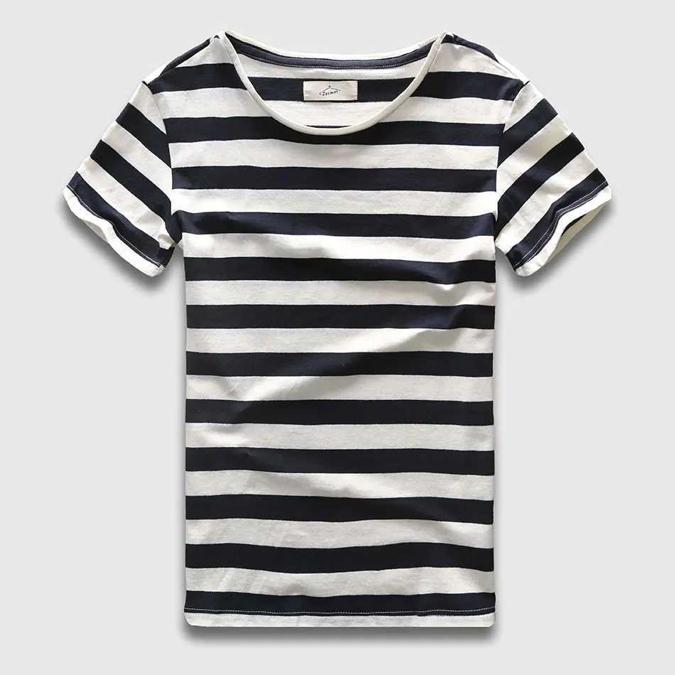 High Quality ZeCMOS new mens striped T-shirt fashionable O-neck short sleeved slim fit blue striped mens T-shirt T250108