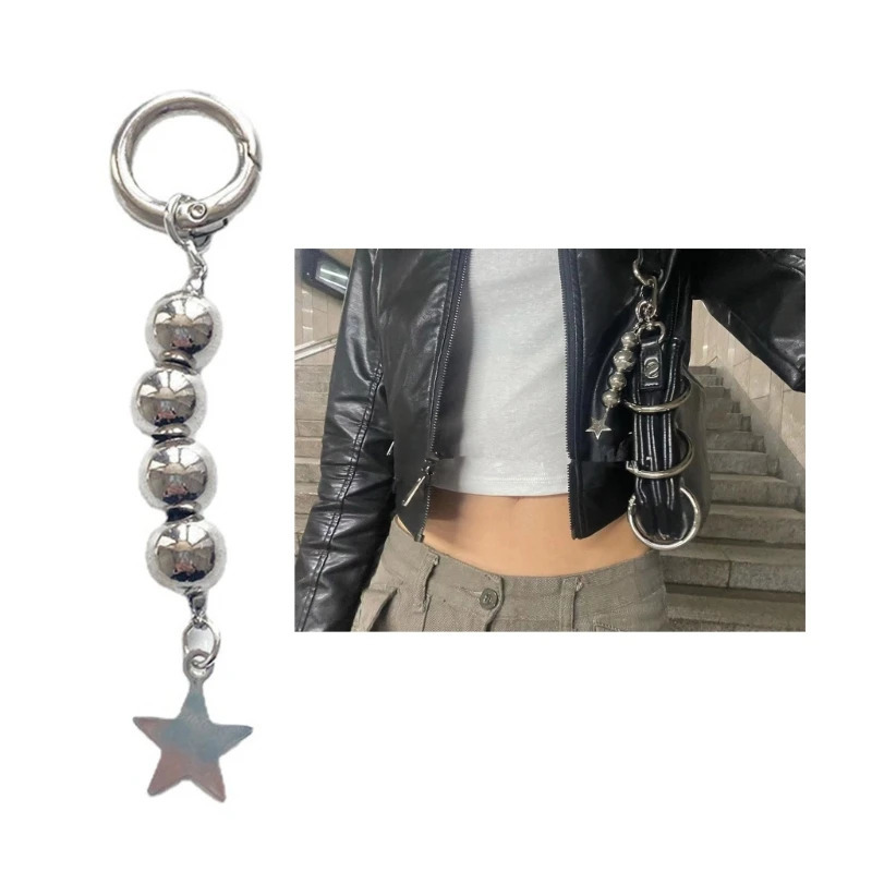Y2K Round Beads Keychains Star Metal Key Rings For Women Men Friendship Gift Handbag Decoration Handmade Jewelry 250107