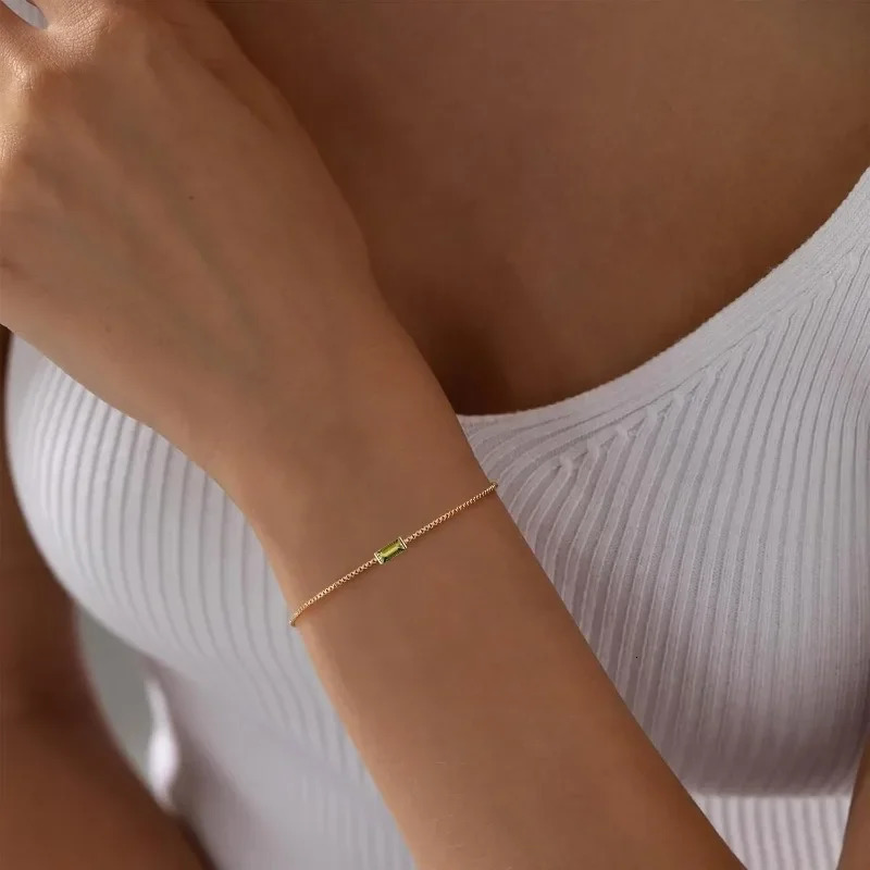 Gold Bracelet Dainty Box Link Birthstone Bracelet Jewelry Gifts for Her Mom Wife Girlfriend Anniversary Friendship Jewelry 250107