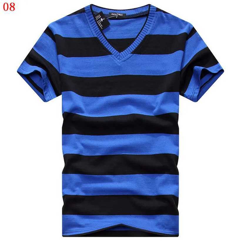 High Quality Mens V-neck T-shirt Top Mens Short sleeved T-shirt Mens Cotton Striped T-shirt Mens Clothing Multiple Sizes T250108