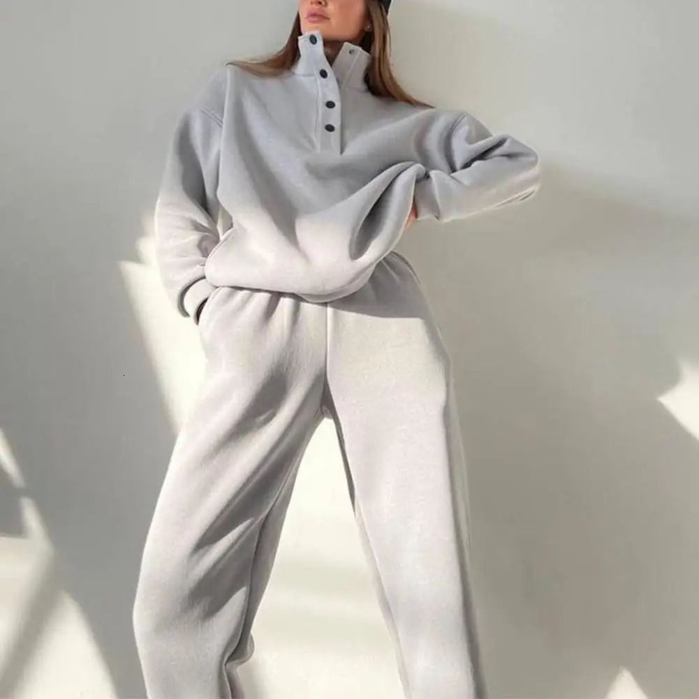 2PcsSet Women Jogging Sweatsuit Autumn Winter Stand Collar Tops Elastic Waist Jogger Pants Casual Gym Fitness Set 250106