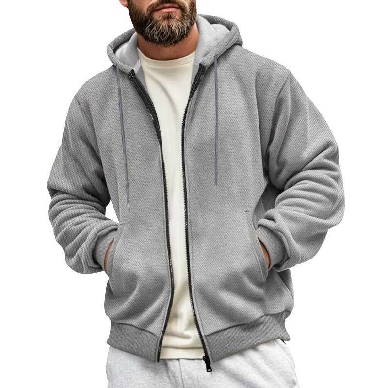 New mens sweater jacket for autumn and winter composite velvet zipper cardigan casual hooded sweater fashionable mens clothing W250108