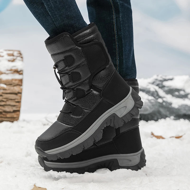 Warm Men Plush Snow Boots High Top Winter Mens Boots Waterproof Winter Motorcycle Boots Outdoor Anti-Slip Men Hiking Boots 250106