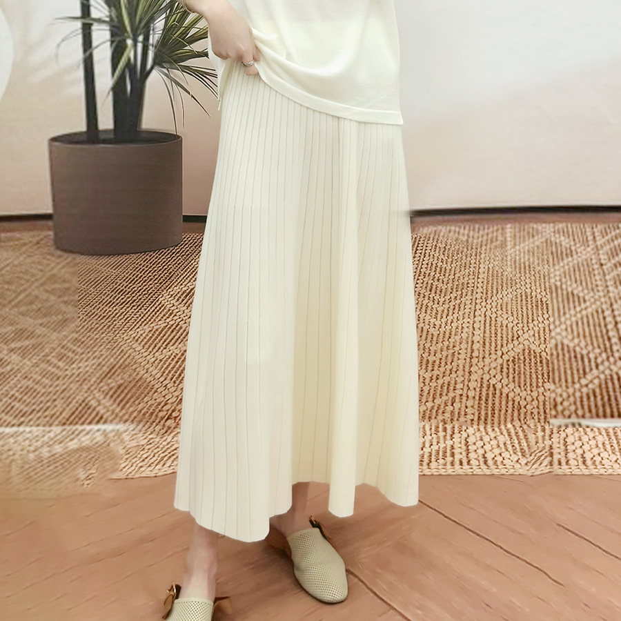 D96117 Pleated skirt, all-match pure wool skirt, Korean version, A-shaped, high waist, hip-covering, slimming knitted skirt