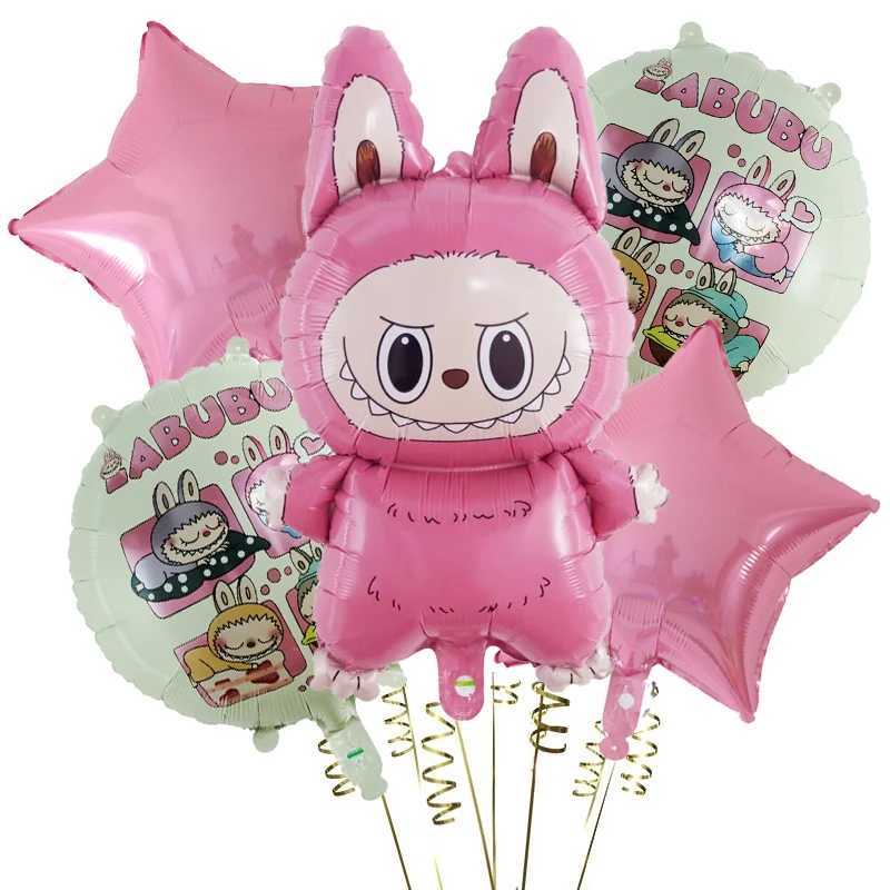 5Pcs/Set Cute Cartoon Bubble Mart Theme Foil Balloon Set Labubu Children First Birthday Party Decorations Baby Shower Air GlobosXJ250107