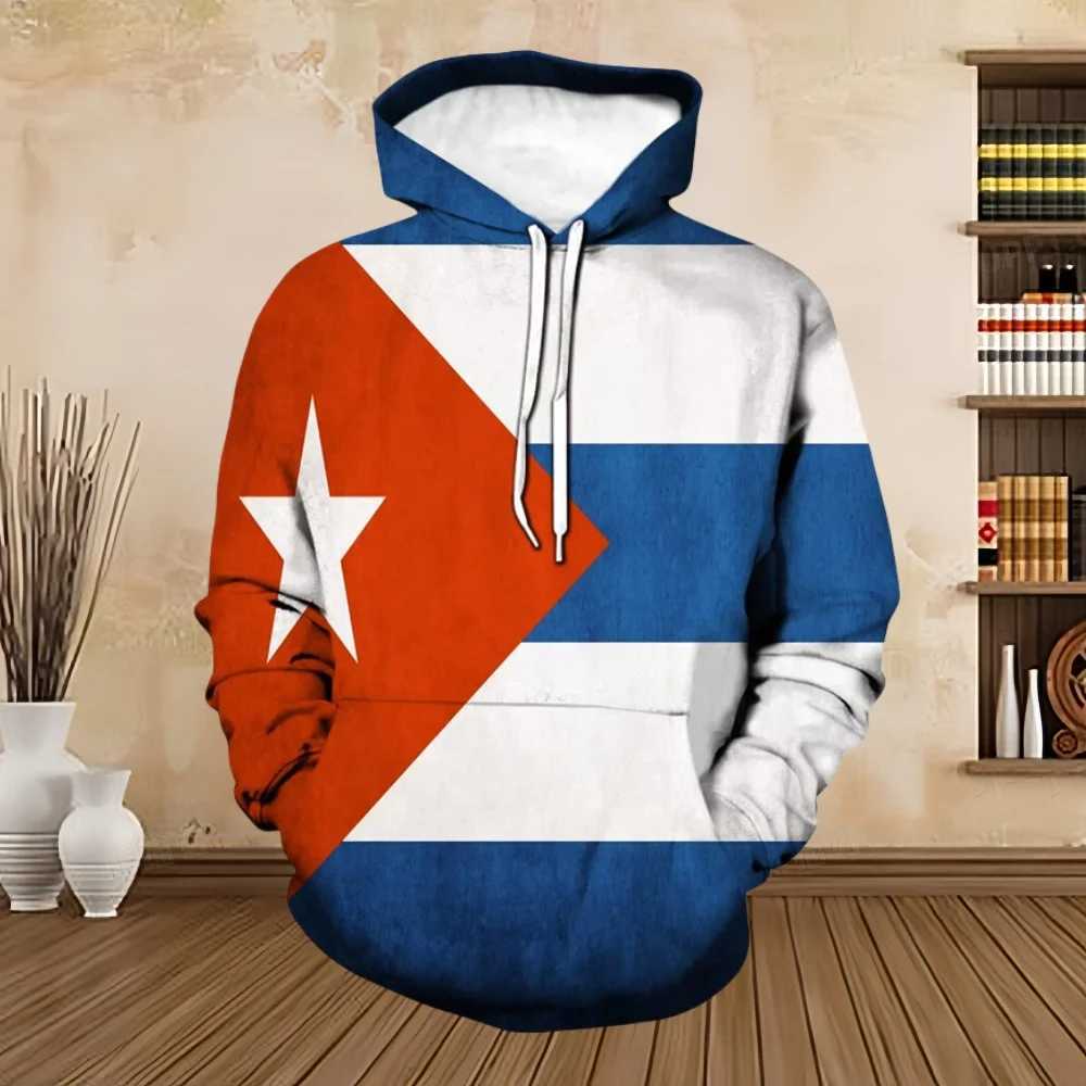 New sports shirt 3D printed Cuban flag hoodie mens long sleeved sports shirt top fashionable sports running oversized zipper hoodie W250108