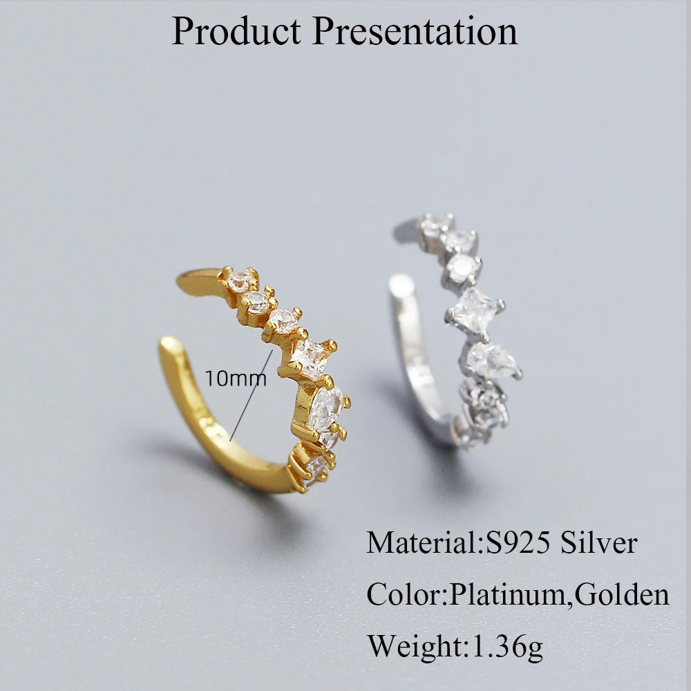 CCFJOYAS 1 pair of 925 Sterling Silver Clip Earrings for Women Light Irregular Geometric Zircon Ear Cuff Without Pierced 250103