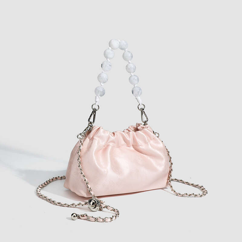 2025 New style Chinese ink painting pleated chain small bag, cloud spring and summer new niche hand-held crossbody bag