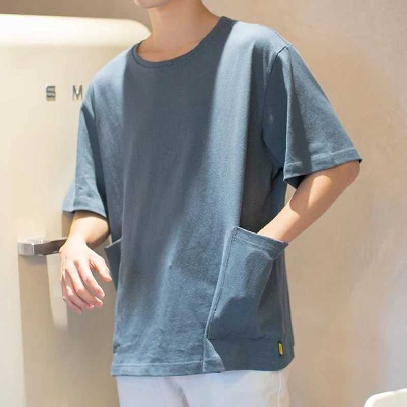 Fashionable and casual floral mens solid color loose T-shirt straight round neck handsome short sleeved spring/summer mens clothing M250108