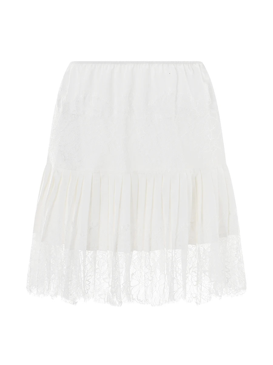 Women Y2k Lace Mini Skirts Summer Slip Skirt Pleated Ruffle Floral Tiered Short Underskirt 250106