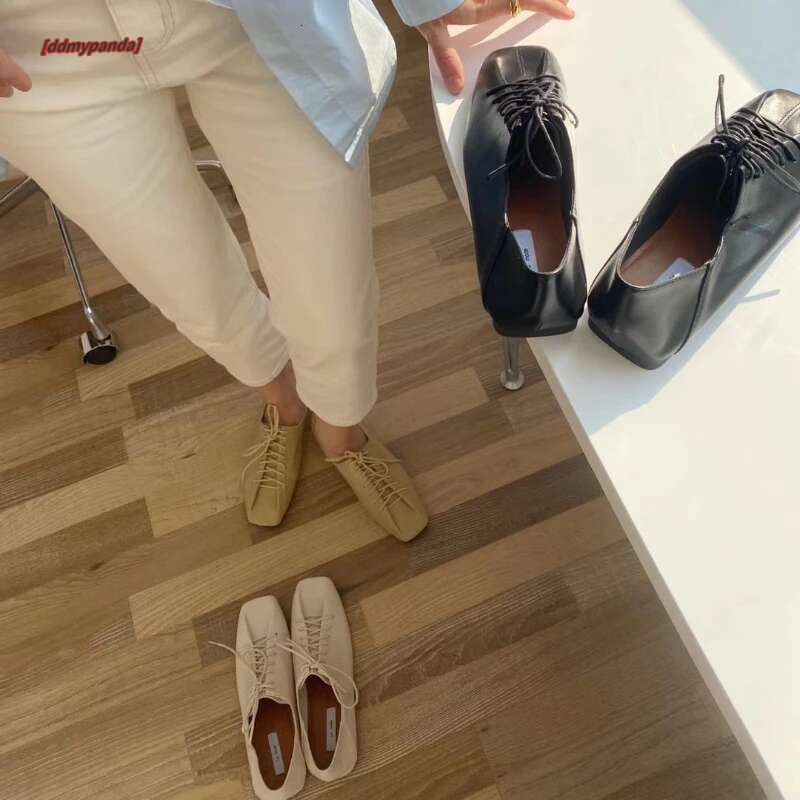 Soft Sole Single Shoes Women Square Toe Lace-up Solid Colour Flats Lightweight Comfortable Loafers Sapatos Femininos ddmypanda