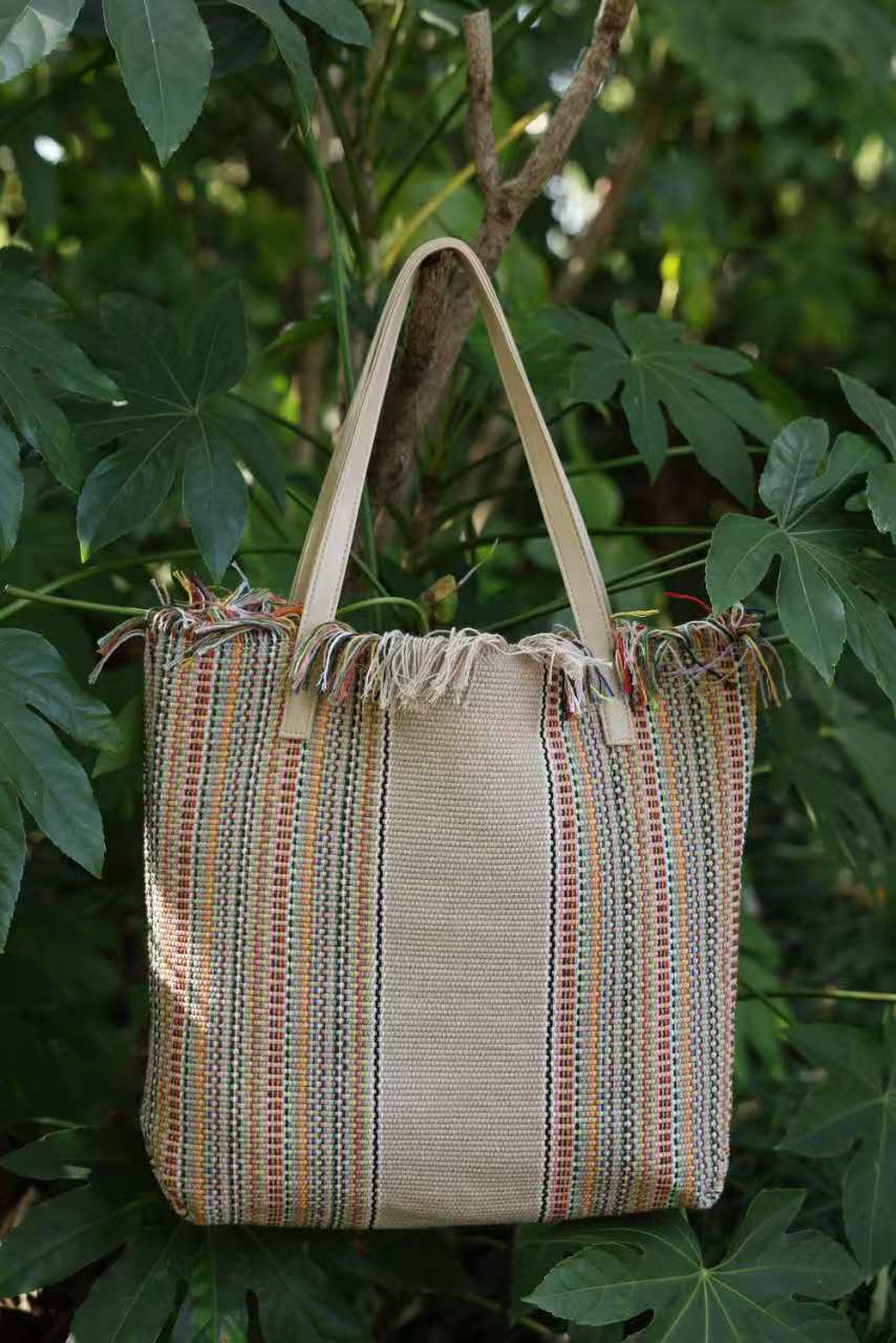 Handwoven Vintage Linen Crossbody Bag for Women