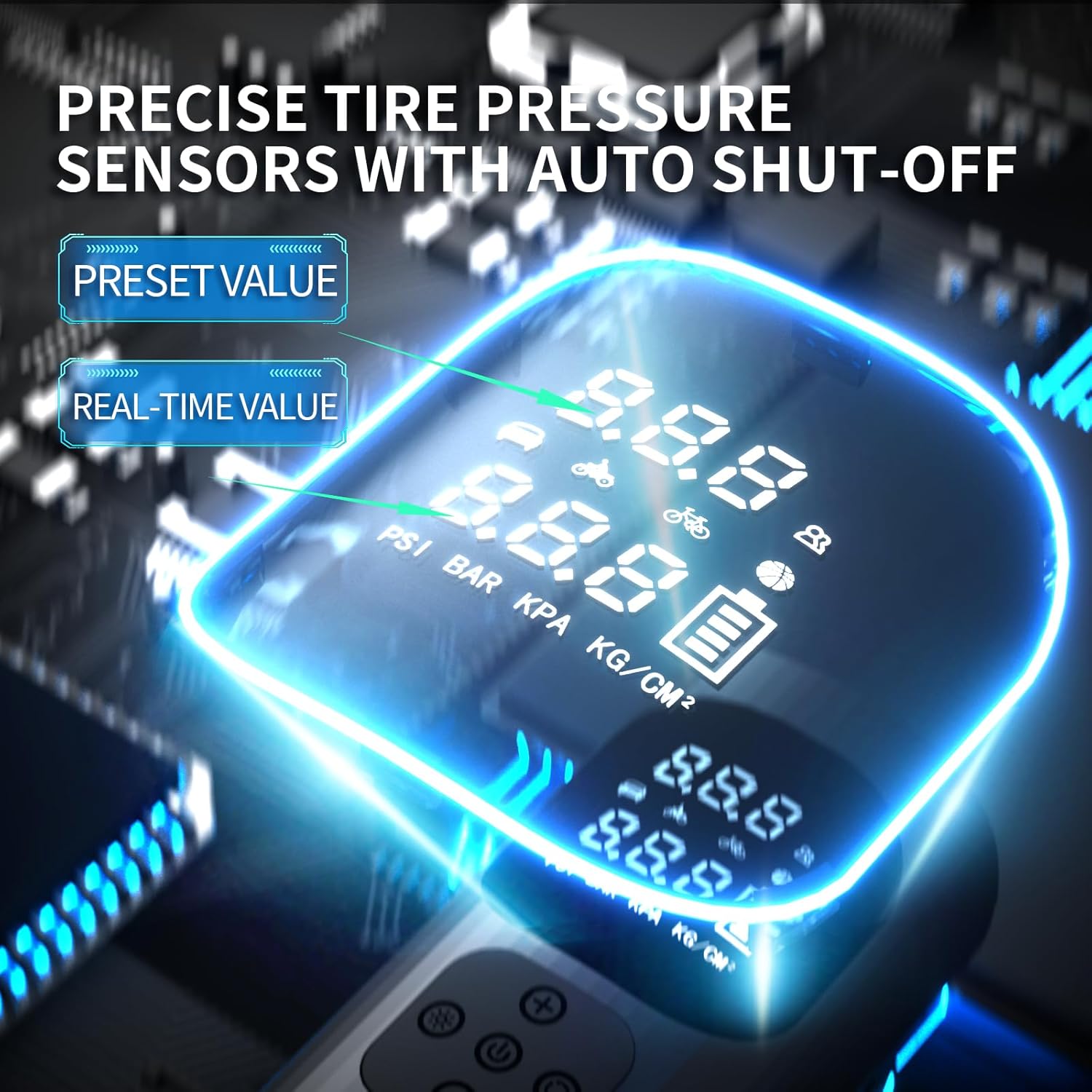 Cordless 16000mAh Air Compressor - 150PSI Smart Tire Pump for Cars, Motorcycles & Bicycles