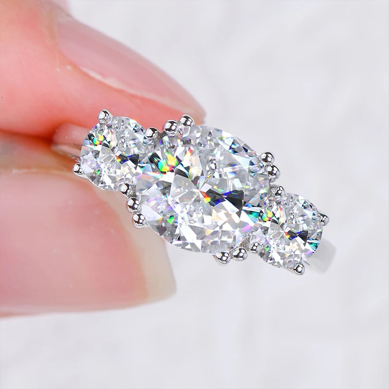 925 Sterling Silver Three Stone Engagement Wedding Ring Cushion Cut 3.5CTW. Promise Band for Women Jewerly 250106