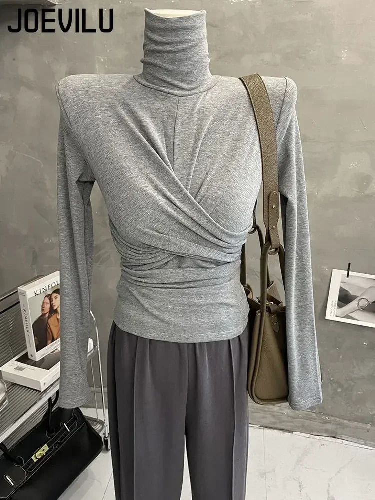 Turtleneck Base Shirt Womens Sexy Twisted Tops Korean Fashion Slim Long Sleeved T-shirt Autumn and Winter Warm Plush Pullover 250107