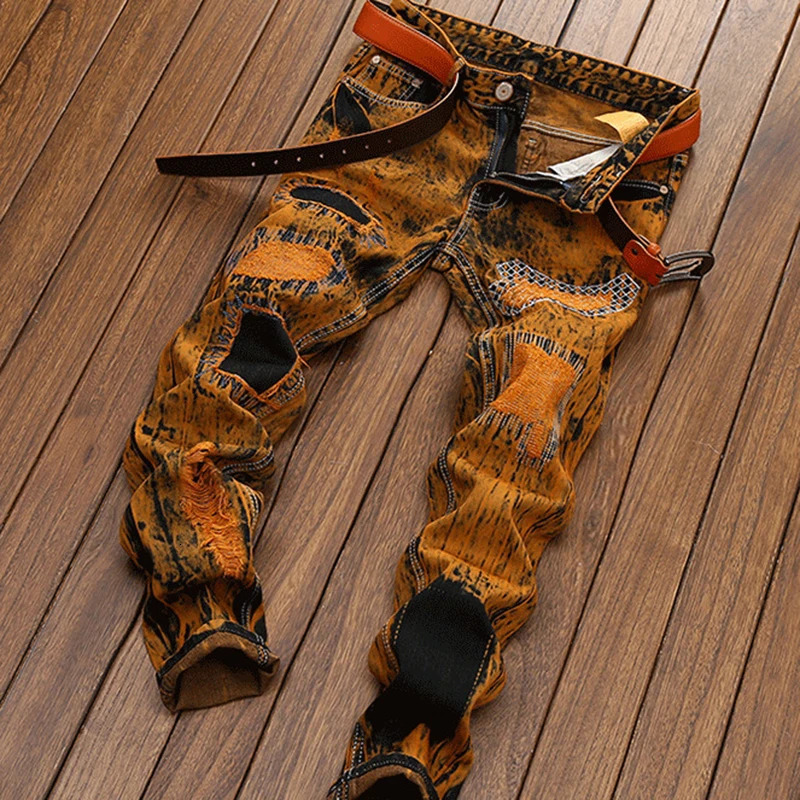 Denim Hole Jeans Personality Old Style Straight n Young Fashion High Quality Mens Large Size Trendy 250106