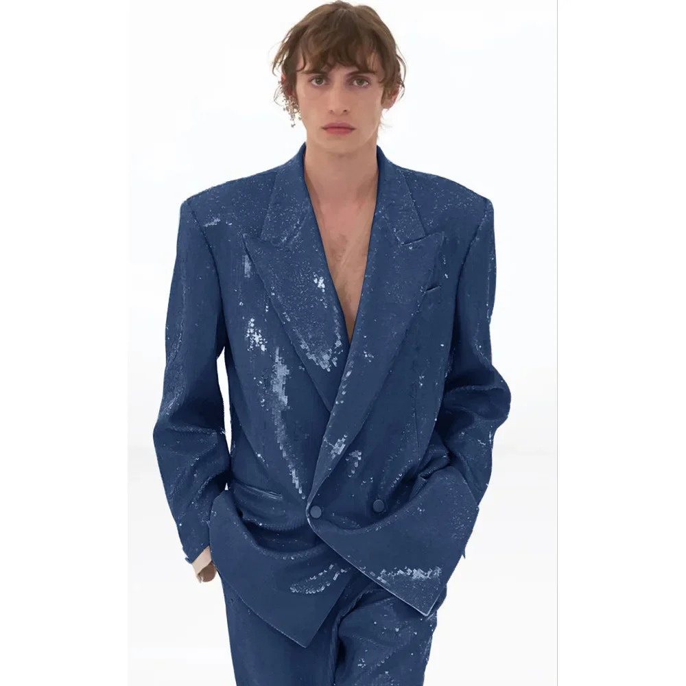 Mens Suit Complete 2 Piece Sequined Party Wear Slim Fit Wedding Jacket Pants Clothing Casual Trousers Elegant 250102
