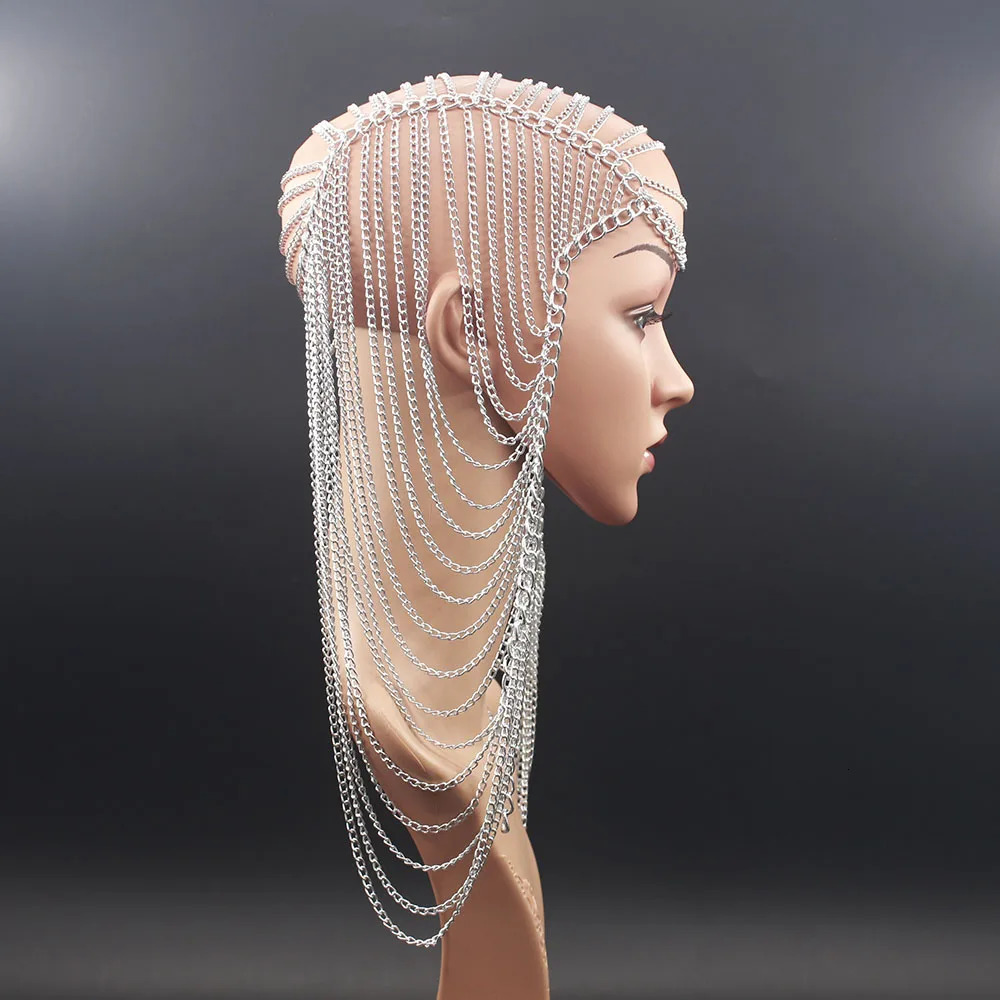 Full Metal chain Gold color Long Tassel Punk Head chain hair jewelry for women party wedding Hair accessories headpiece 250107