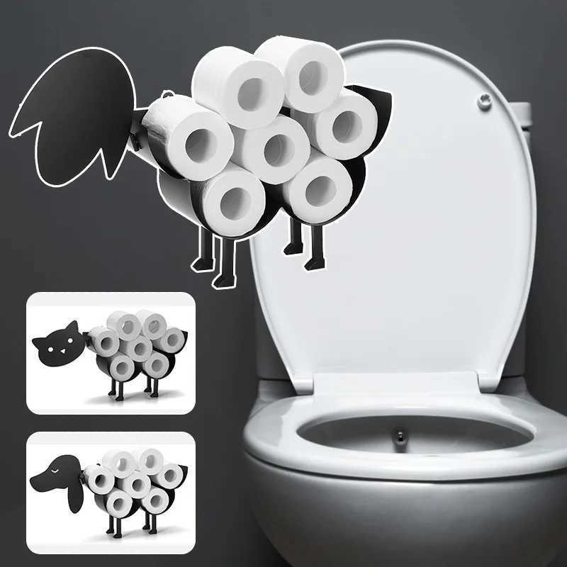 Paper towel rack black sheep cat dog toilet roll paper bathtub iron storage Y250107